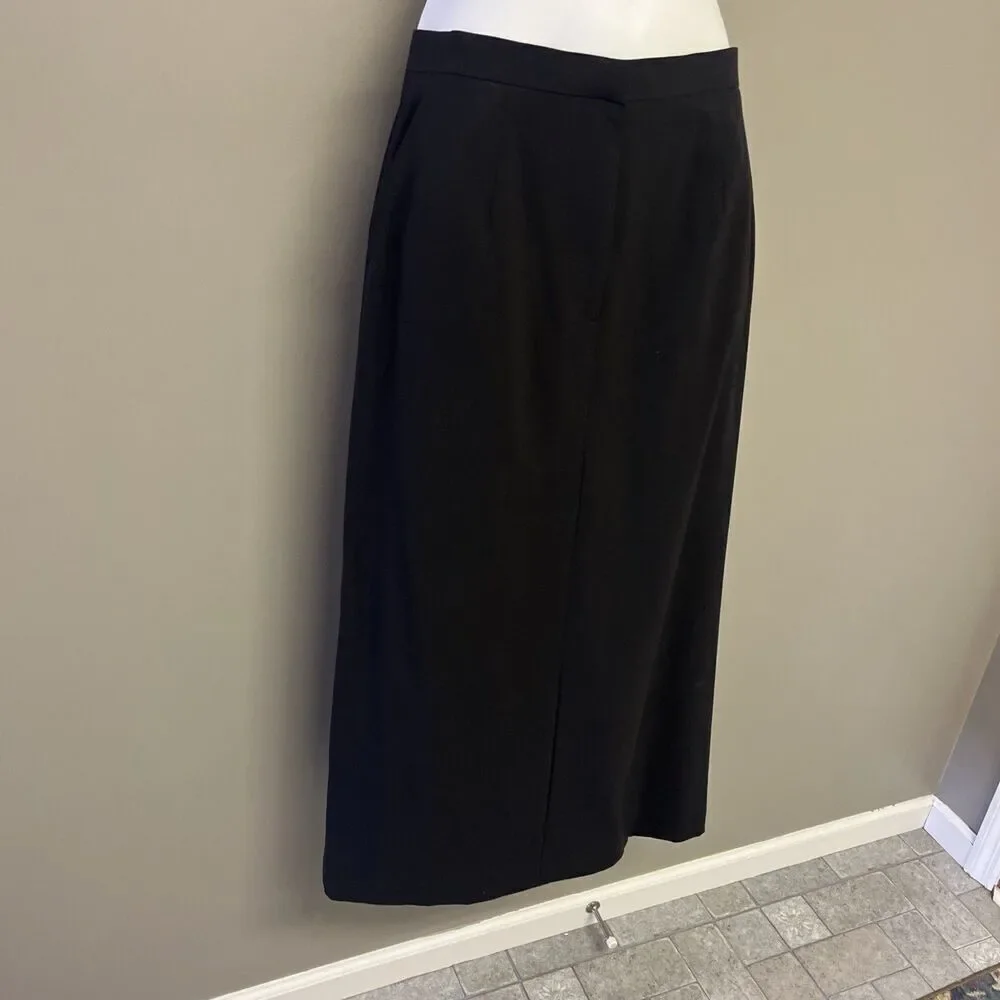 Talbots Women’s Black Stretch Mixed Blend Pleats Pockets Maxi Back Slit- Size 8